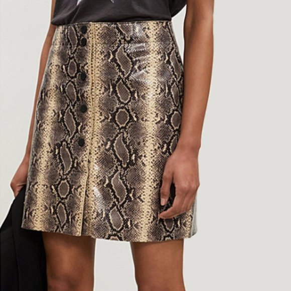 NWOT Sandro python snakeskin pattern leather mini skirt, L - Picture 4 of 13
